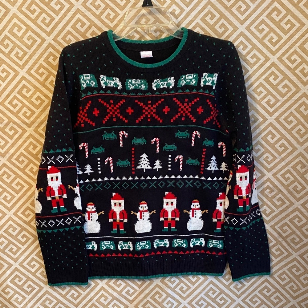 Holiday Time Kids Festive Sweater - Black with Red and Green Accents